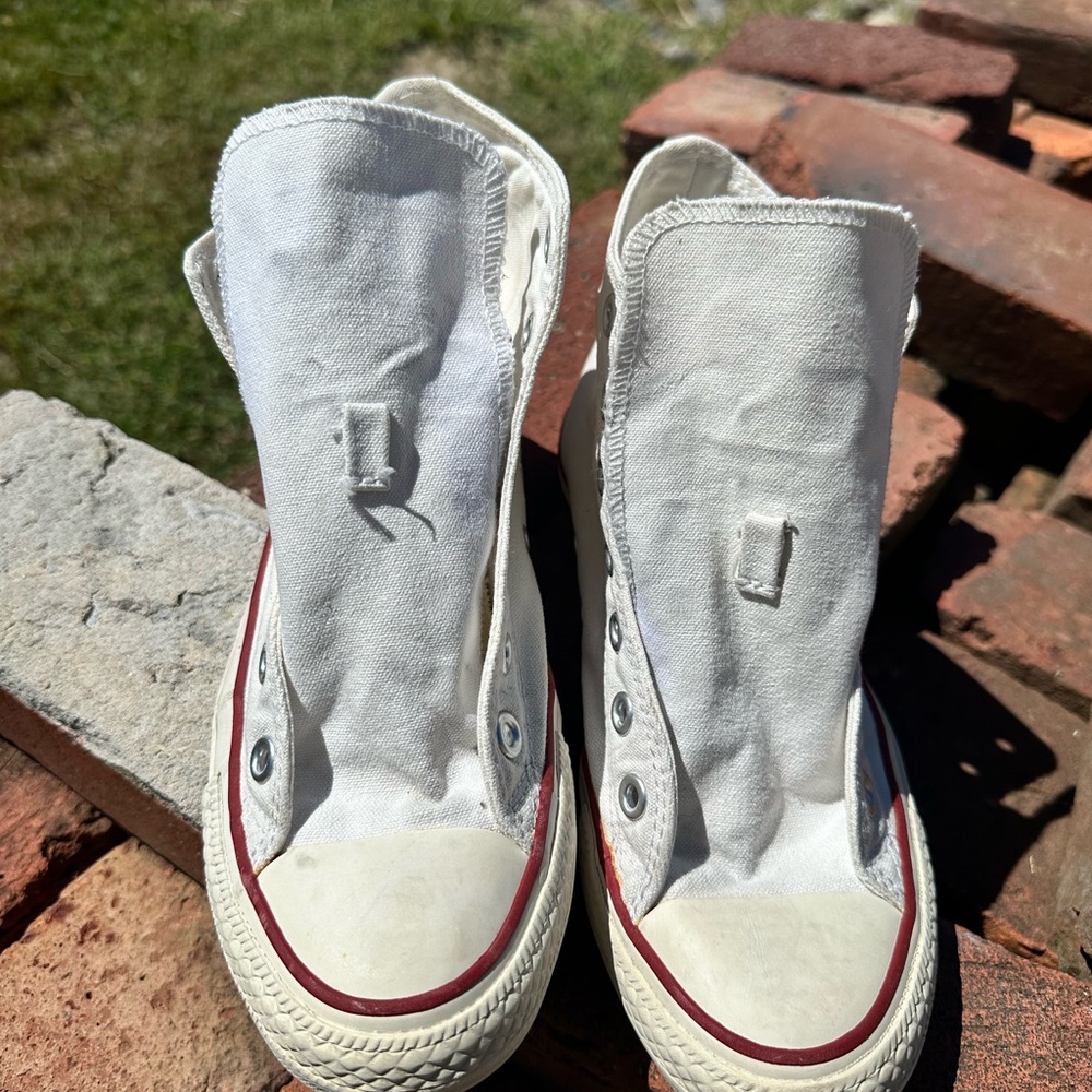 White Canvas Sneakers with Red Trim